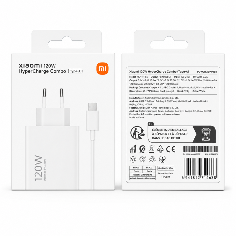 Cargador Xiaomi 120W USB-C a USB-C